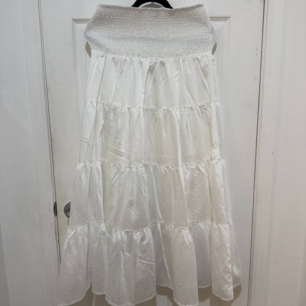 White smocked flowy maxi skirt